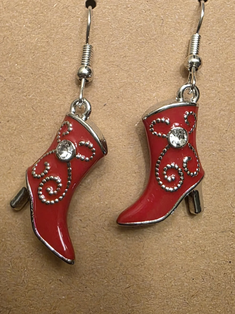 Dazzling Red Heeled Boot Earrings with Crystal Accents - Women's Fashion Jewelry